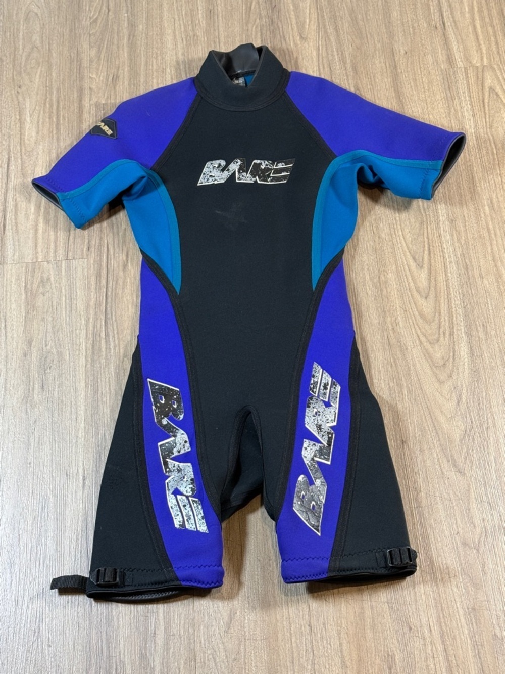 BARE Women's Shorty Wetsuit - Black with Purple & Teal Panels, Size S/P